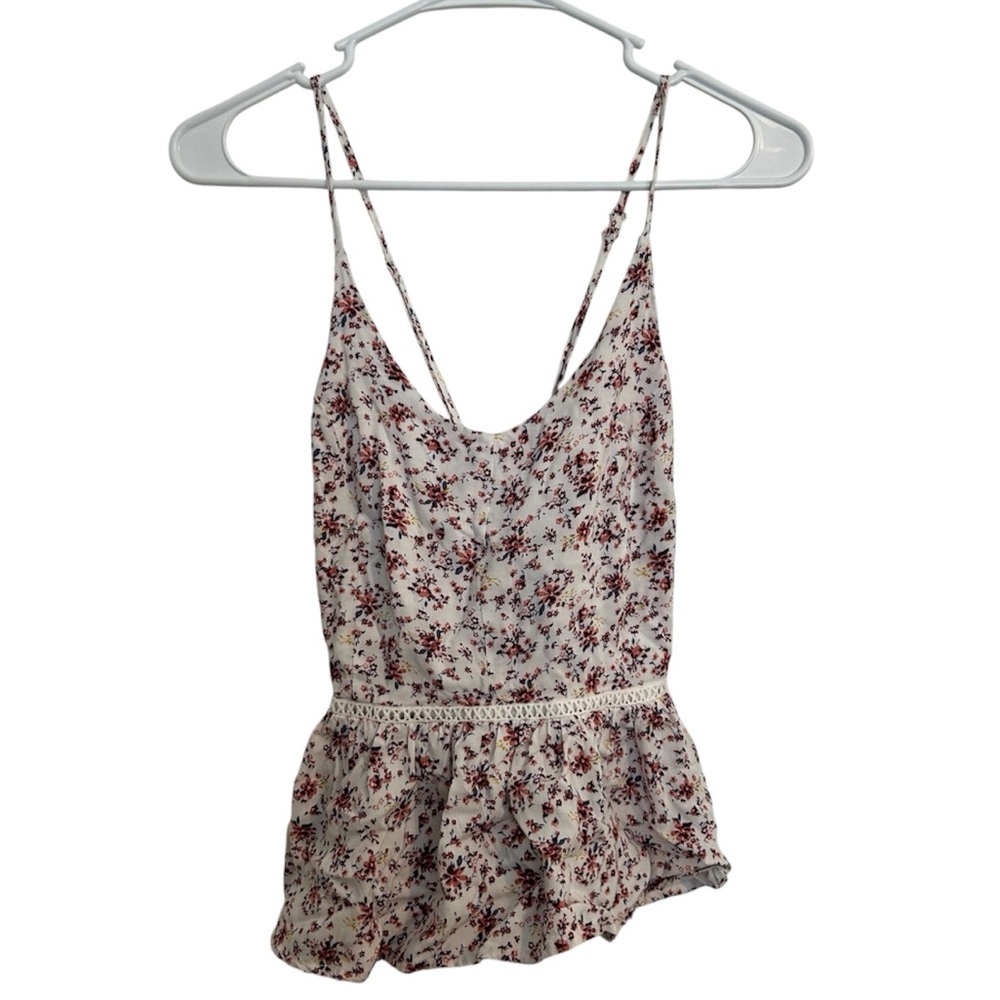 Active USA Floral Sleeveless Ruffled Top Keyhole Racerback Zippered